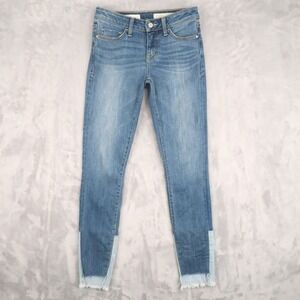 Pilcro Jeans Womens 26 Fit 26x29.5 Blue Script Two-Tone Artistic Frayed Skinny